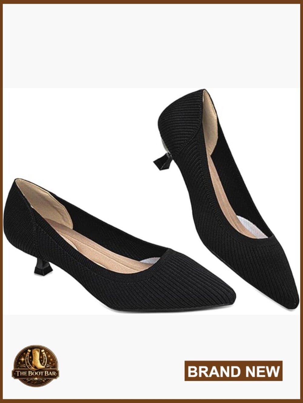 Kitten Heel Pumps Knit Fabric Pointed Toe Comfortable Work Office Wedding